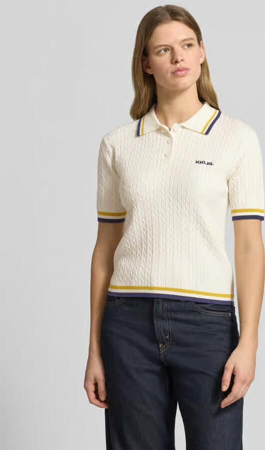 Karo Kauer regular fit poloshirt met kabelpatroon en gestikt logo - Foto 3