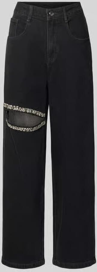 Karo Kauer straight fit jeans met cut-out en sierstenen - Foto 2