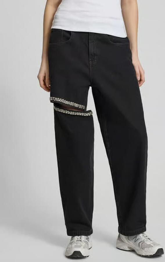 Karo Kauer straight fit jeans met cut-out en sierstenen - Foto 2