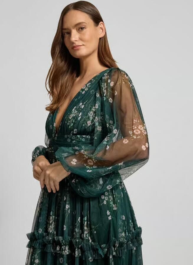 Lace & Beads Avondjurk in Laagjeslook met V-hals - Foto 2