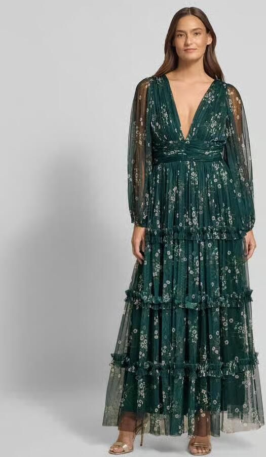 Lace & Beads Avondjurk in Laagjeslook met V-hals - Foto 2