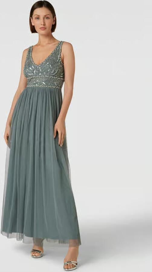 Lace & Beads avondjurk met siersteentjes - Foto 3