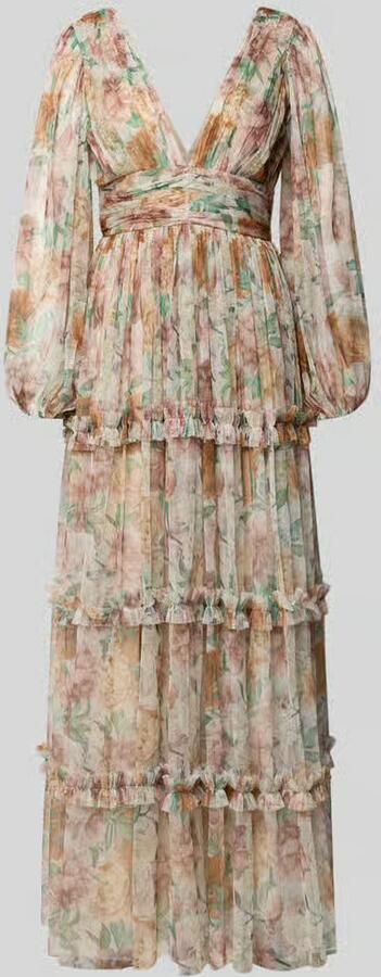 Lace & Beads Avondjurk van tule met V-hals en tailleband