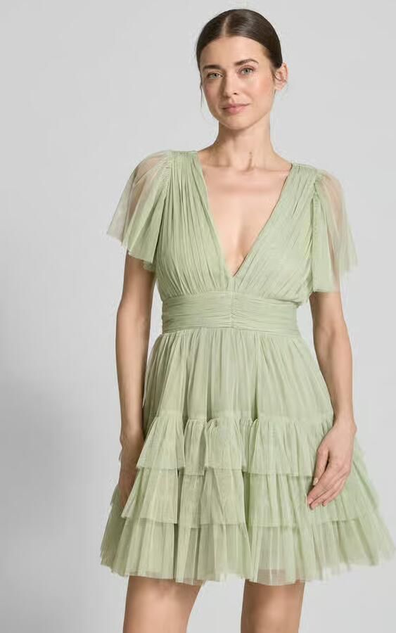Lace & Beads Cocktailjurk met gelaagde look en V-hals - Foto 2