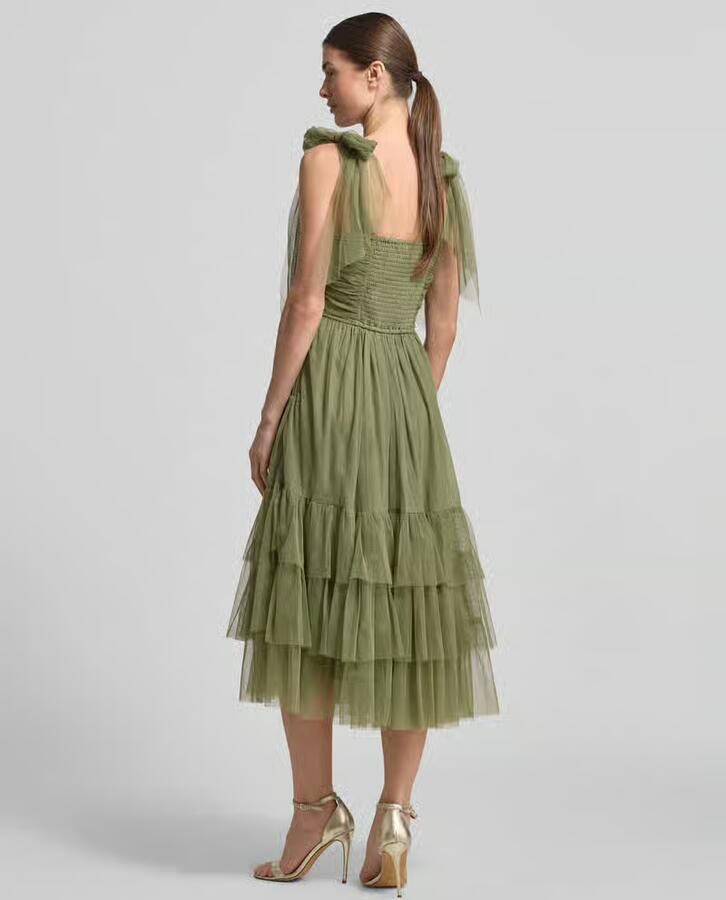 Lace & Beads cocktailjurk van tule in laagjeslook