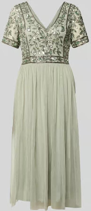 Lace & Beads Knie-lange jurk met bloemige paillettenversiering - Foto 2
