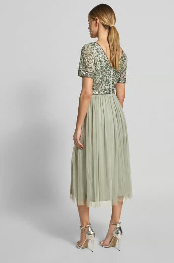 Lace & Beads Knie-lange jurk met bloemige paillettenversiering