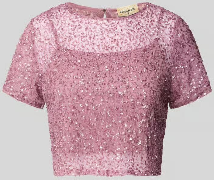 Lace & Beads Kort T-shirt met strass-steentjes
