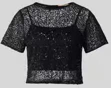 Lace & Beads Kort T-shirt van mesh met pailletten