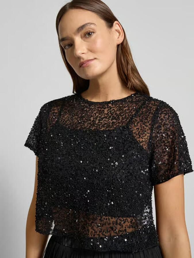 Lace & Beads Kort T-shirt van mesh met pailletten - Foto 2