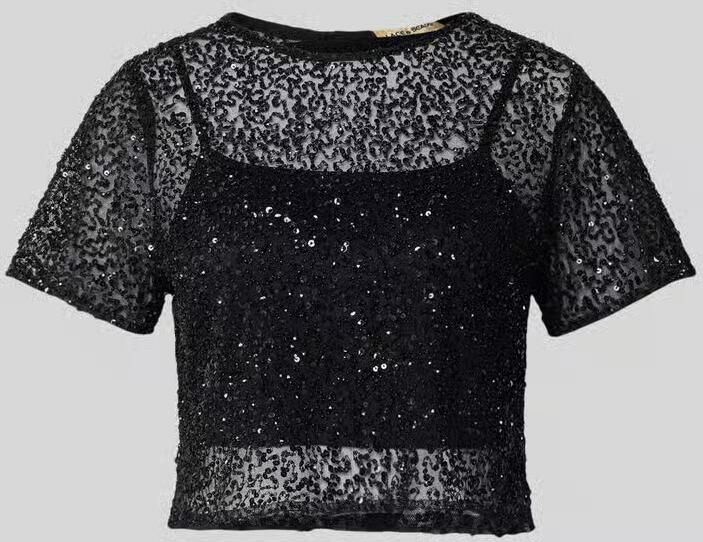 Lace & Beads Kort T-shirt van mesh met pailletten - Foto 3