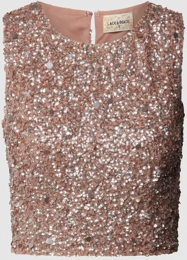 Lace & Beads Korte top met pailletten - Foto 2