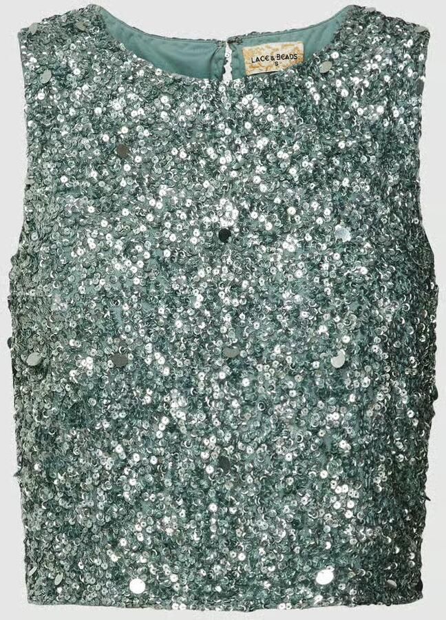 Lace & Beads Korte top met pailletten - Foto 2