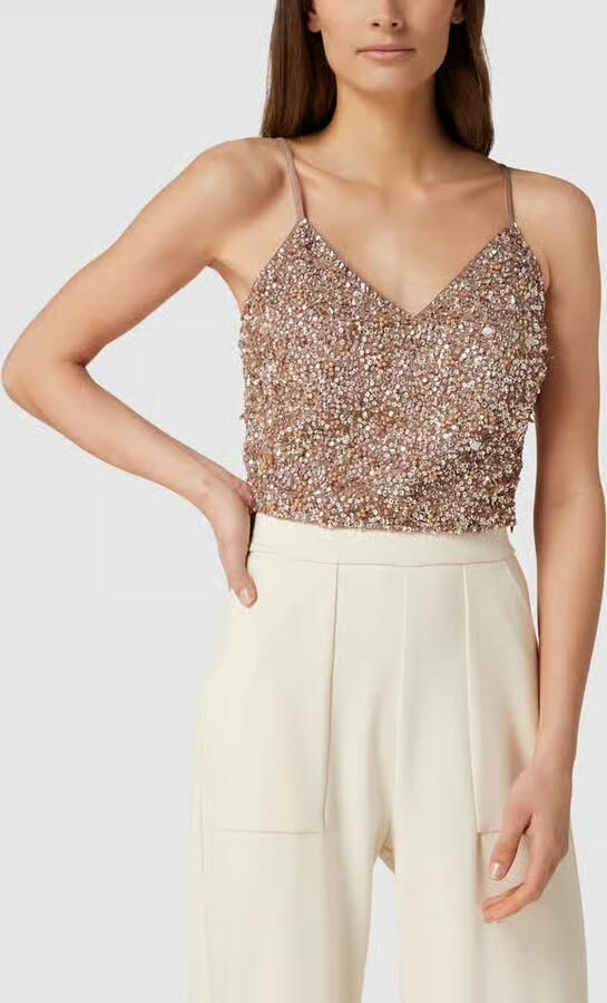 Lace & Beads Korte top met pailletten - Foto 2