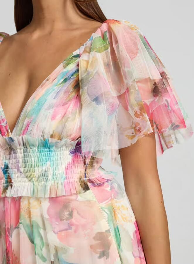 Lace & Beads maxi-jurk met tailleband in all-over look