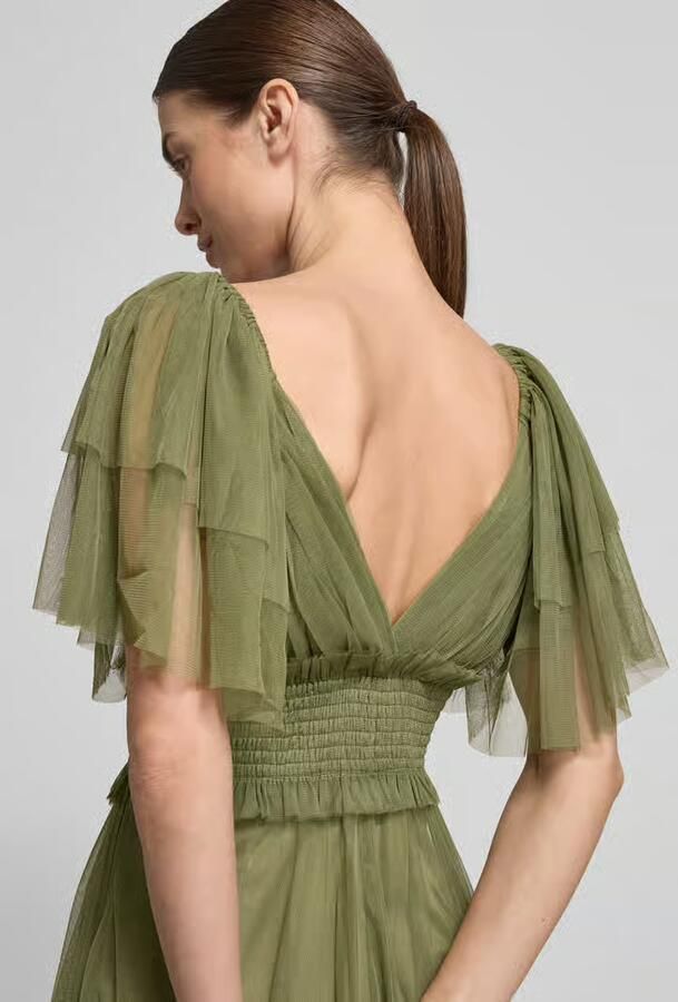 Lace & Beads Maxijurk met V-hals en taillestrik