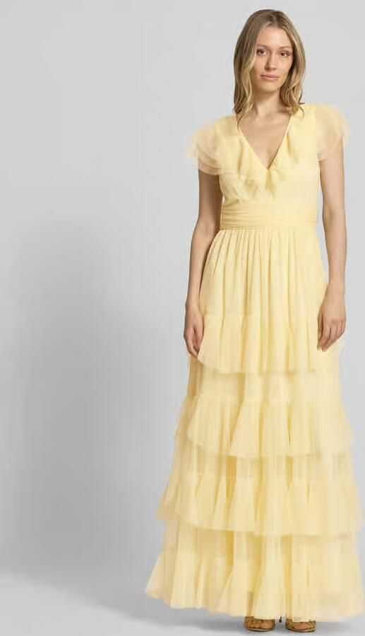 Lace & Beads Maxijurk met V-hals en taillestrik - Foto 3