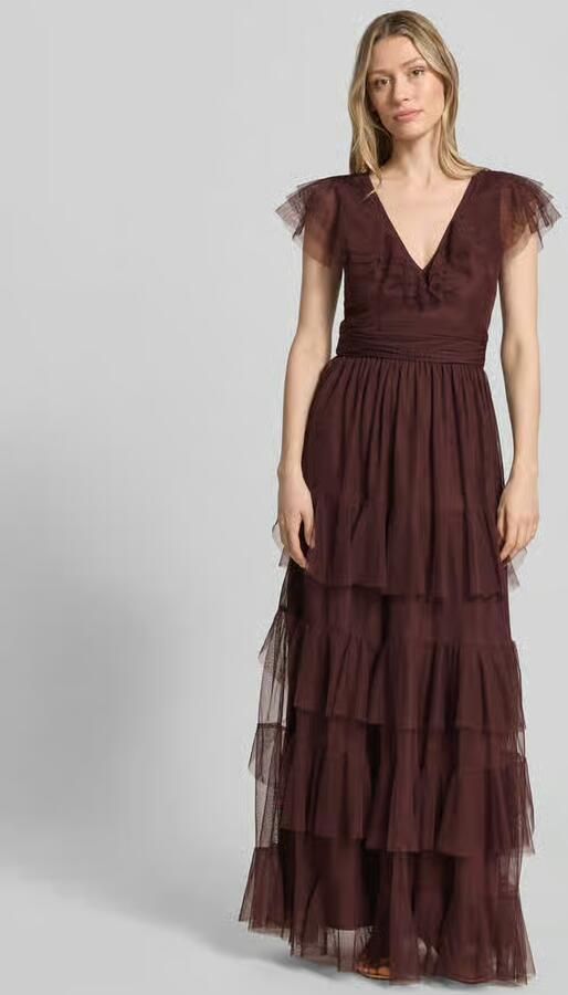 Lace & Beads Maxijurk met V-hals en taillestrik - Foto 3