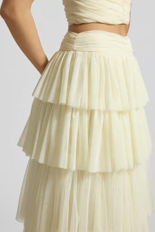 Lace & Beads Maxirok van tule in laagjeslook - Foto 2