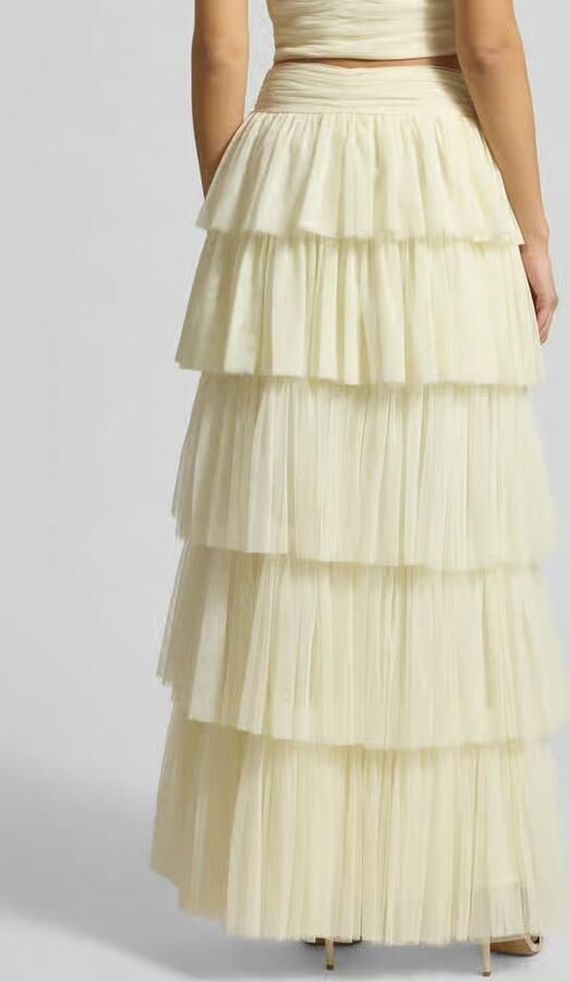 Lace & Beads Maxirok van tule in laagjeslook - Foto 3
