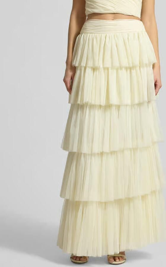 Lace & Beads Maxirok van tule in laagjeslook - Foto 2