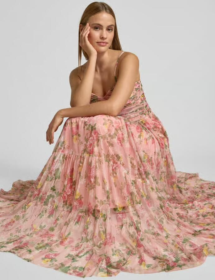 Lace & Beads midi-jurk met all-over bloemenmotief