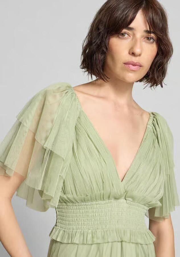 Lace & Beads midi-jurk met smokdetail en V-hals