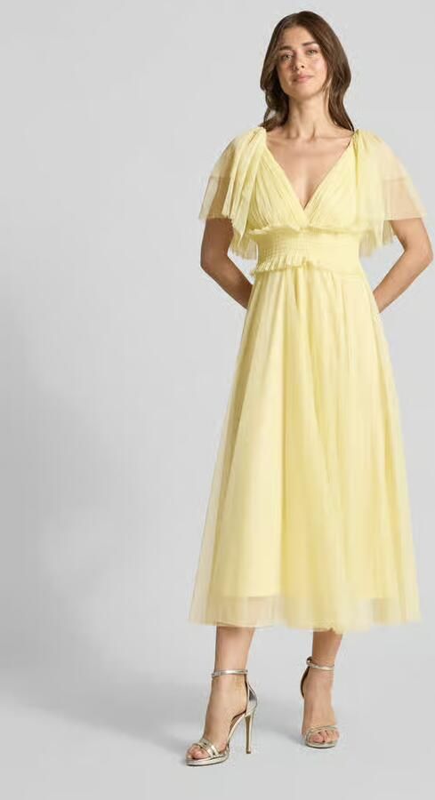 Lace & Beads midi-jurk met smokdetail en V-hals - Foto 3