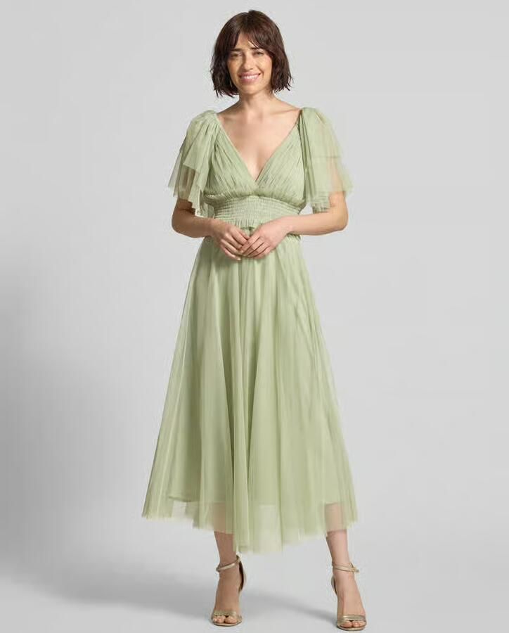Lace & Beads midi-jurk met smokdetail en V-hals - Foto 3