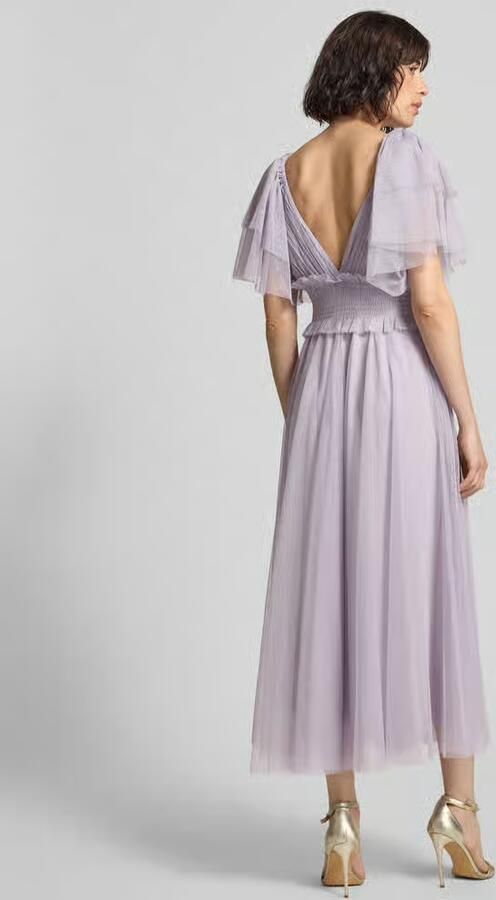 Lace & Beads midi-jurk met smokdetail en V-hals - Foto 3