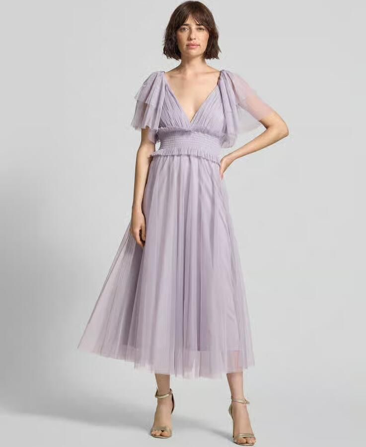 Lace & Beads midi-jurk met smokdetail en V-hals - Foto 2