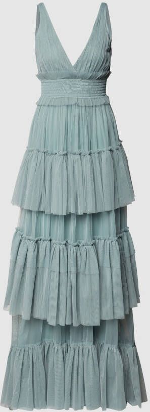 Lace & Beads Mouwloze avondjurk met volants