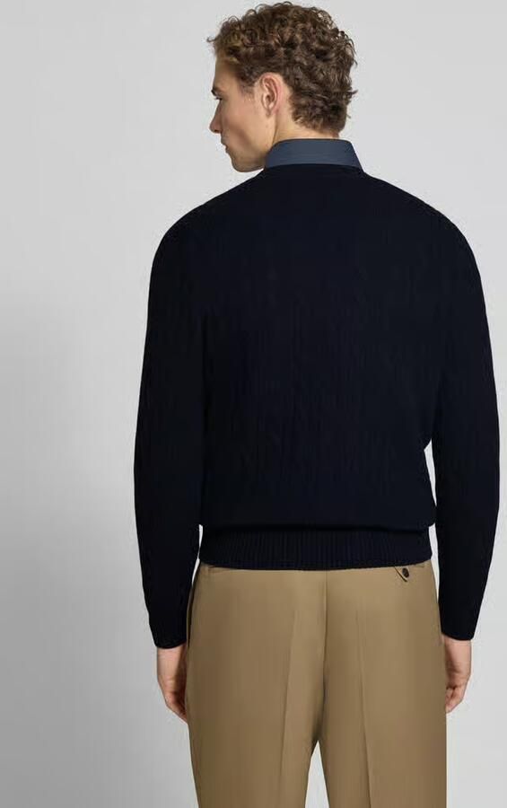 Lacoste Chunky Gebreide Ronde Hals Trui met Kabel Motief Blue Heren - Foto 2