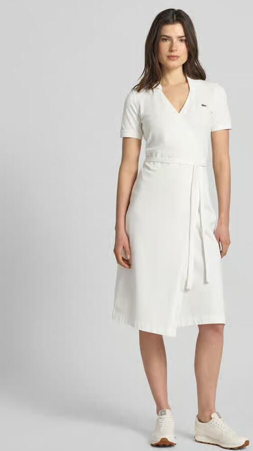 Lacoste Slim fit wikkeljurk van katoenmix - Foto 5