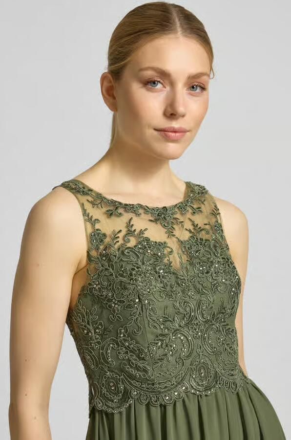 Laona midi-jurk met kant en met siersteentjes