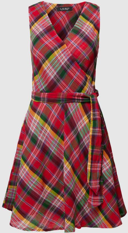 Ralph Lauren Geruite V-Hals Flare Jurk Multicolor Dames