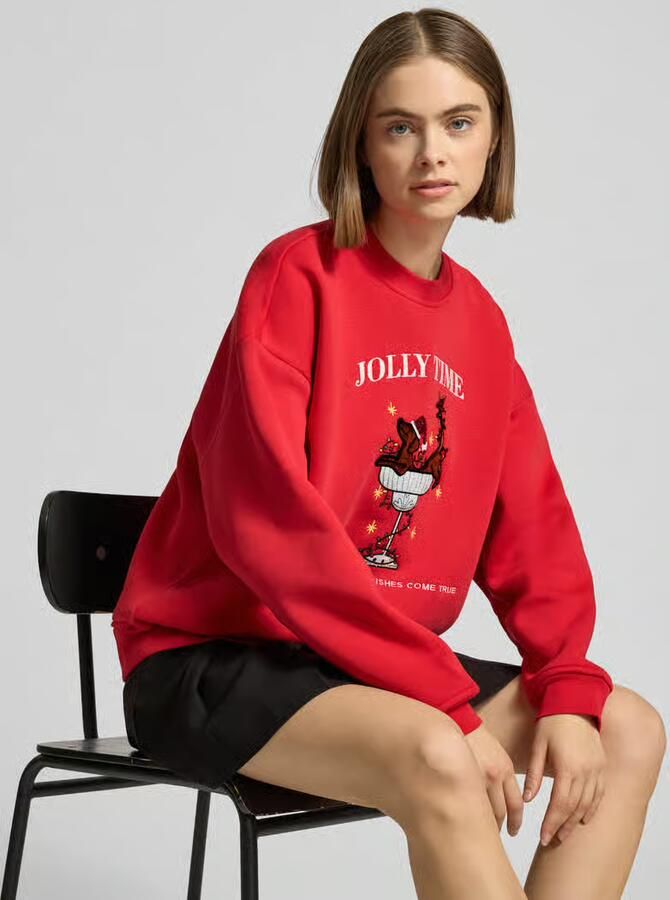 LeGer Kersttrui met motiefstitching model 'Evie'