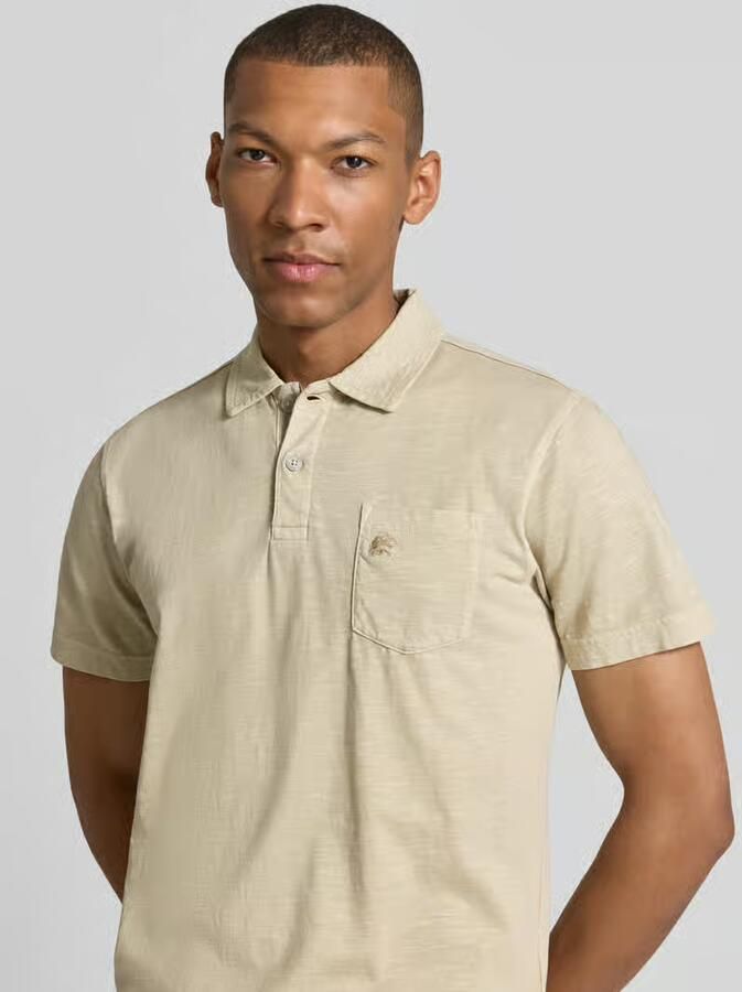 LERROS regular fit gemêleerde polo met geribde boorden beige - Foto 3
