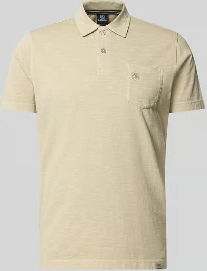 LERROS regular fit gemêleerde polo met geribde boorden beige - Foto 4