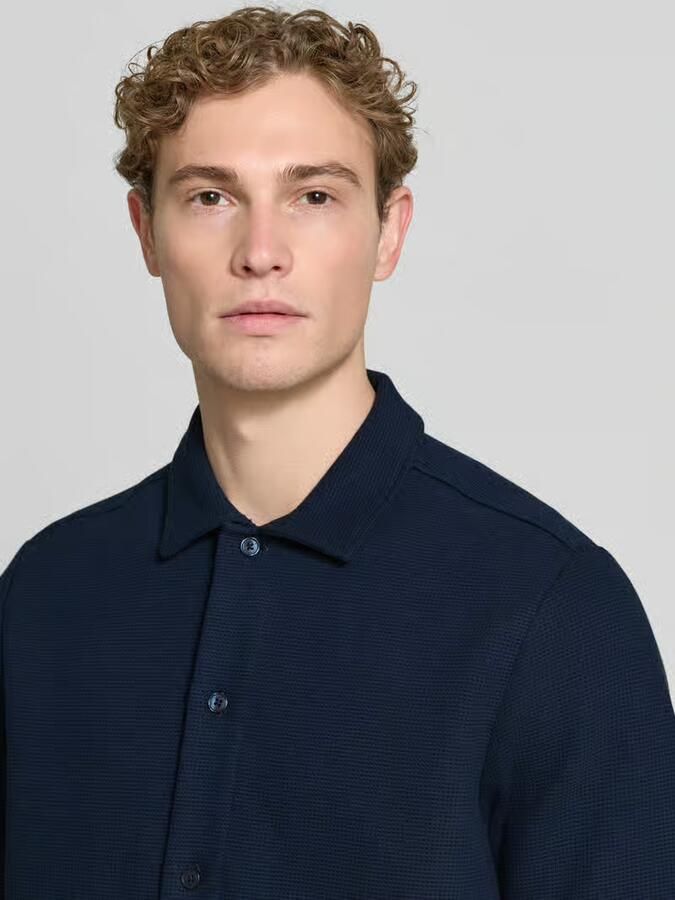 Lerros regular fit vrijetijdsoverhemd met polokraag en structuurpatroon