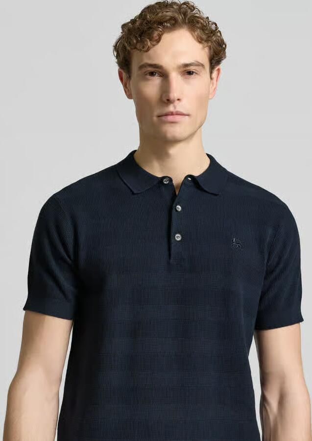 LERROS regular polo met ingebreid patroon donkerblauw - Foto 3