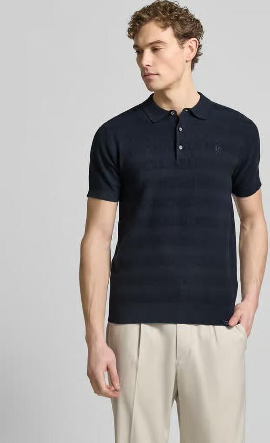 LERROS regular polo met ingebreid patroon donkerblauw - Foto 4