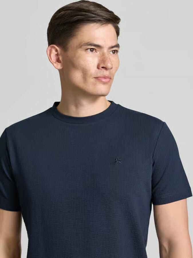 Lerros T-shirt met structuurpatroon en gestikt logo