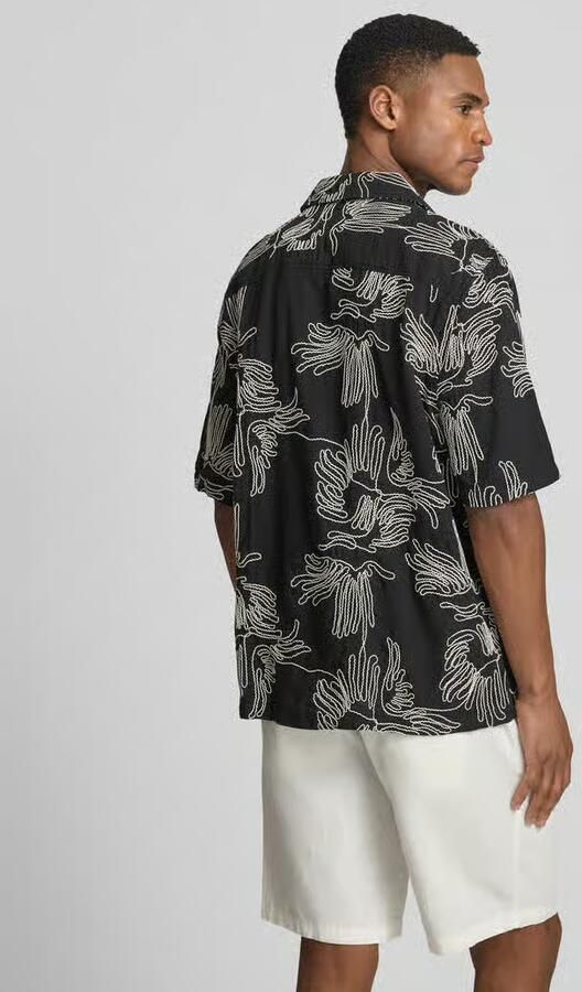 Les Deux Vrijetijdsoverhemd met all-over motiefstitching met bloemen model 'Liam'