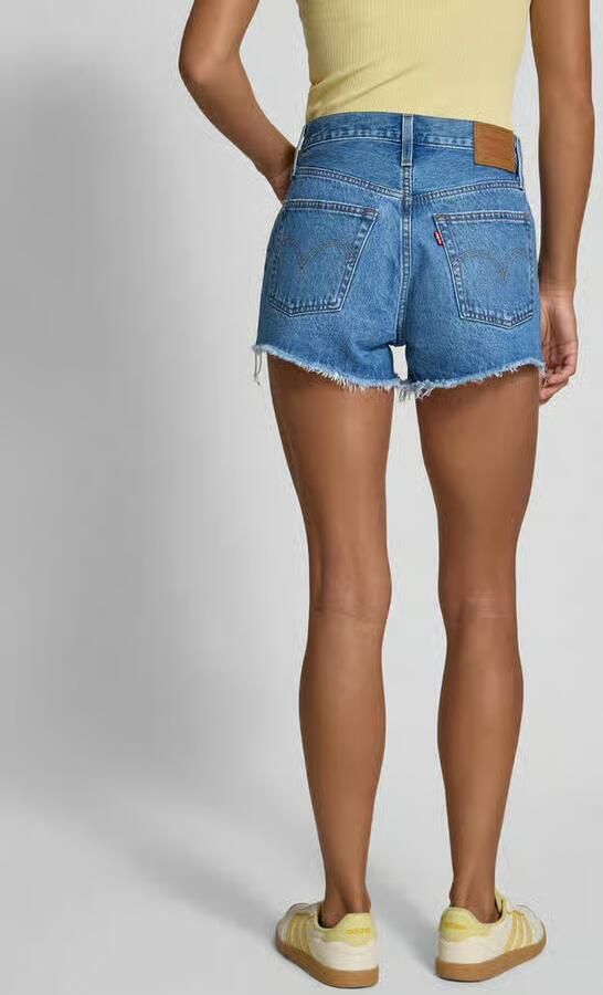 Levi's Blauwe Katoenen Jeans Broek Kort 501 5 Zakken Versleten Effect Logo Blue Dames - Foto 15