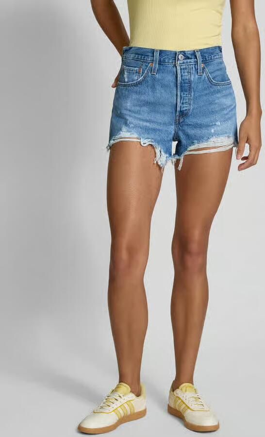 Levi's Blauwe Katoenen Jeans Broek Kort 501 5 Zakken Versleten Effect Logo Blue Dames - Foto 18