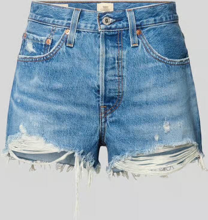 Levi's Blauwe Katoenen Jeans Broek Kort 501 5 Zakken Versleten Effect Logo Blue Dames - Foto 16