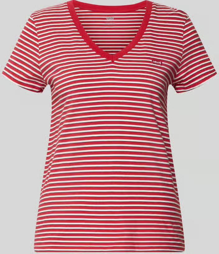 Levi's T-shirt met V-hals en labelstitching