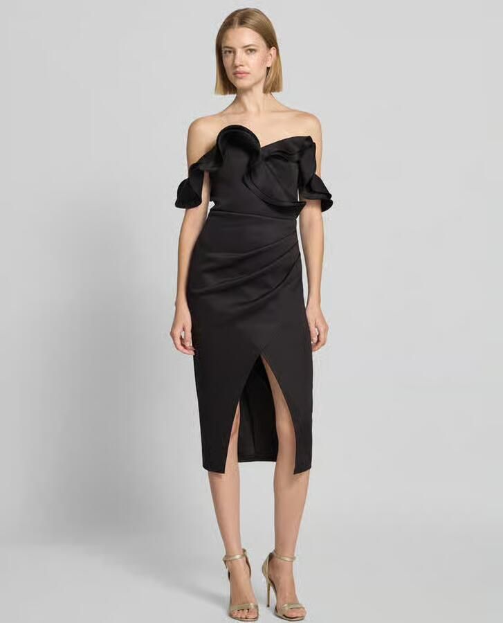 Lipsy Knielange cocktailjurk in off-shoulder-look met volants - Foto 2