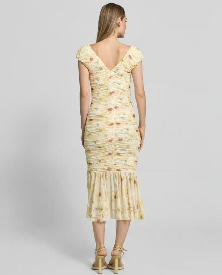Little Mistress midi-jurk met draperingen en V-hals - Foto 3